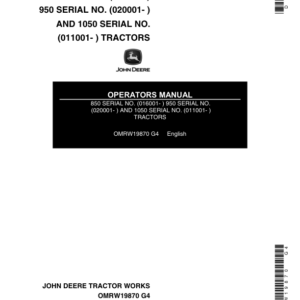 John Deere 850 (016001-), 950 (020001-), 1050 (011001-) Includes Roll Gard Info Operator's Manual (OMRW19870) - Image 1