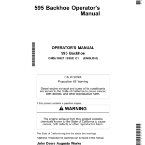 John Deere 595 Backhoe (North America) Operator's Manual (OMSJ10027) - Image 1