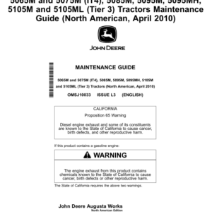 John Deere Maintenance Manual 5065M & 5075M (IT4) , 5085M, 5095M, 5095MH, 5105M & 5105ML (Tier 3) Tractors MY2010 Operator's Manual (OMSJ10033) - Image 1