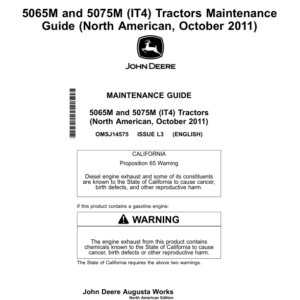 John Deere Maintenance Manual 5065M & 5075M (IT4) Tractor North America (October 2011) Operator's Manual (OMSJ14575) - Image 1