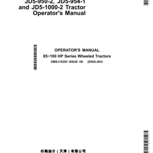 John Deere JD5-850H-1, JD5-850-1, JD5-854-1, JD5-904-1, JD5-950-2, JD5-954-1, JD5-1000-2 Tractor (Asia Edition) Operator's Manual (OMSJ18393) - Image 1