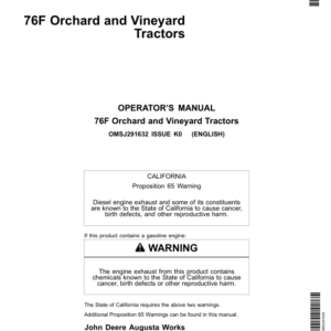 John Deere 76F Orchard, Vineyard Tractors Operator's Manual (OMSJ291632) - Image 1