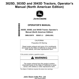 John Deere 3025D, 3035D, 3043D Tractors Operator's Manual (OMSJ32078) - Image 1