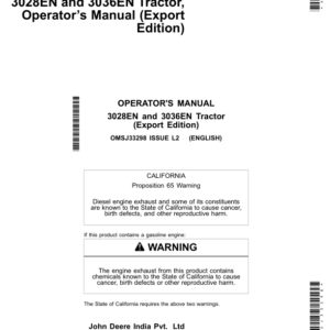 John Deere 3028EN, 3036EN Tractor Operator's Manual (OMSJ33298) - Image 1