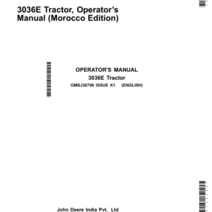 John Deere 3036E Tractor (Morocco Edition) Operator's Manual (OMSJ36798) - Image 1