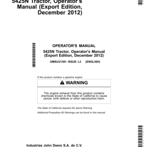 John Deere 5425N Narrow Tractor Operator's Manual (OMSU21581) - Image 1