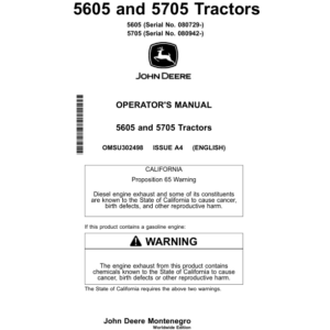 John Deere 5605 (SN:080729-), 5705 (SN:080942-) Tractor Operator's Manual (OMSU302498) - Image 1