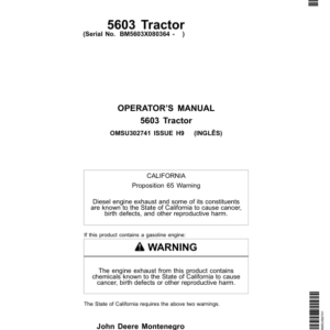 John Deere 5603 Tractors (080364-) Operator's Manual (OMSU302741) - Image 1