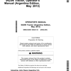 John Deere 5425N Tractor Operator's Manual (OMSU32985) - Image 1