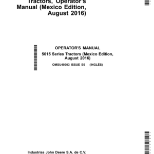 John Deere 5415, 5615 & 5715 Tractors / August 2016 (Mexico Edition) Operator's Manual (OMSU49303) - Image 1