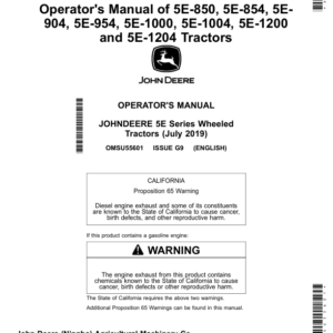 John Deere 5E-850, 5E-854, 5E-904, 5E-954, 5E-1000, 5E-1004, 5E-1200, 5E-1204 Tractors Operator's Manual (OMSU55601) - Image 1