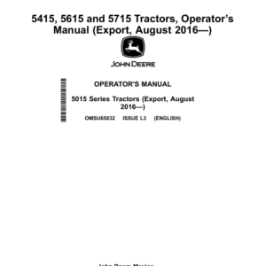 John Deere 5415, 5615, 5715 Tractors (August 2016-) (Export Edition) Operator's Manual (OMSU65832) - Image 1