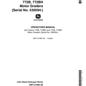John Deere 770B, 770BH, 772B, 772BH Motor Graders Operator's Manuals (OMT131680) - Image 1