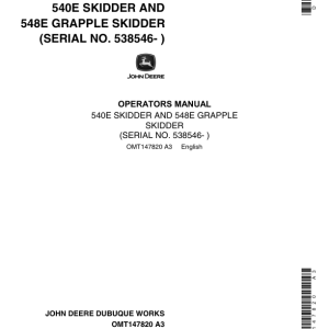 John Deere 540E, 548E Skidders Operator's Manuals (OMT147820) - Image 1