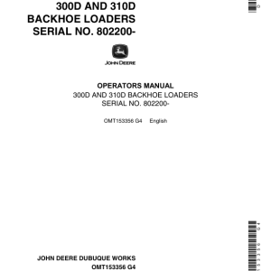 John Deere 300D, 310D Backhoes Operator's Manuals (OMT153356) - Image 1