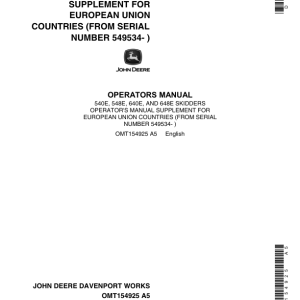 John Deere 540E, 548E, 640E, 648E Skidders Operator's Manuals (OMT154925) - Image 1