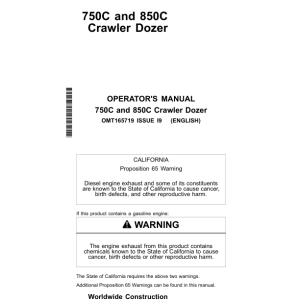 John Deere 750C, 850C Crawler Dozers Operator's Manuals (OMT165719) - Image 1