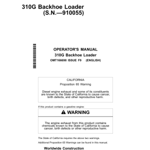 John Deere 310G Backhoes Operator's Manuals (OMT166698) - Image 1