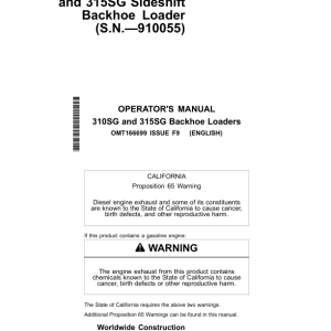 John Deere 310SG, 315SG Backhoe Loaders Operator's Manuals (OMT166699) - Image 1