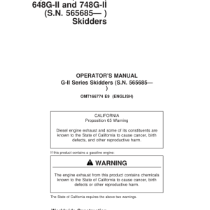 John Deere 540GII, 548GII, 640GII, 648GII, 748GII Skidders Operator's Manuals (OMT166774) - Image 1