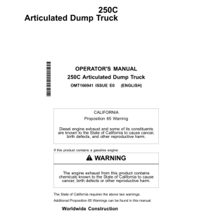 John Deere 250C Articulated Dump Trucks Operator's Manuals (OMT166941) - Image 1