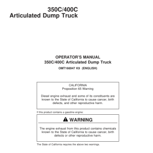 John Deere 350C, 400C Articulated Dump Trucks Operator's Manuals (OMT166947) - Image 1