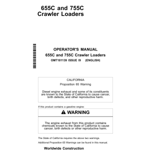 John Deere 655C, 755C Crawler Loaders Operator's Manuals (OMT181139) - Image 1