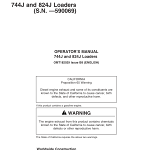 John Deere 744J, 824J Loaders Operator's Manuals (OMT182029) - Image 1