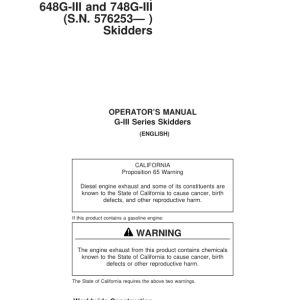 John Deere 540GIII, 640GIII, 548GIII, 648GIII, 748GIII Skidders Operator's Manuals (OMT183331) - Image 1
