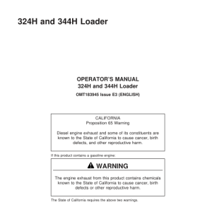 John Deere 324H, 344H Loaders Operator's Manuals (OMT183945) - Image 1