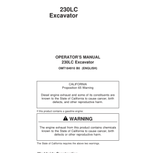 John Deere 230LC Excavators Operator's Manuals (OMT184910) - Image 1