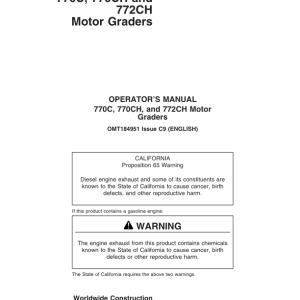 John Deere 770C, 770CH, 772CH Motor Graders Operator's Manuals (OMT184951) - Image 1
