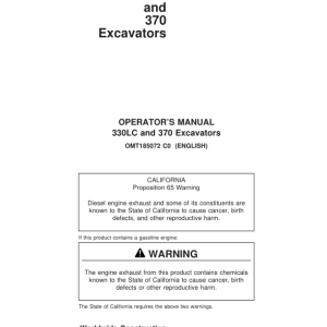 John Deere 330LC, 370 Excavators Operator's Manuals (OMT185072) - Image 1