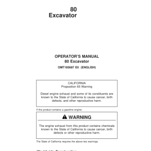 John Deere 80 Excavators Operator's Manuals (OMT185687) - Image 1