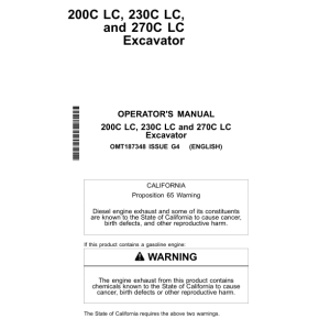 John Deere 230CLC, 200CLC, 270CLC Excavators Operator's Manuals (OMT187348) - Image 1