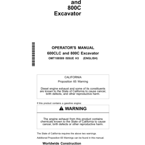 John Deere 600CLC, 800C Excavators Operator's Manuals (OMT188589) - Image 1