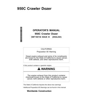 John Deere 950C Crawler Loaders Operator's Manuals (OMT190736) - Image 1