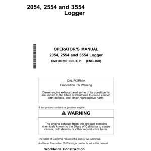 John Deere 2054, 2554, 3554 Loggers Operator's Manuals (OMT200290) - Image 1