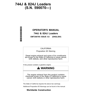 John Deere 744J, 824J Loaders Operator's Manuals (OMT200785) - Image 1