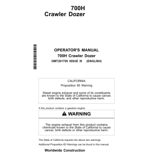 John Deere 700H Crawler Dozers Operator's Manuals (OMT201705) - Image 1