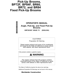 John Deere BA72, BA84, BP72, BP84, BP72F, BP84F, BR72, BR84, BR60 Attachments Operator's Manuals (OMT203587) - Image 1