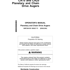 John Deere CA15, CA25, PA15, PA30 Attachments Operator's Manuals (OMT204105) - Image 1