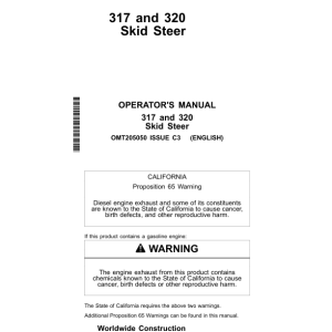 John Deere 317, 320 Skid Steers Operator's Manuals (OMT205050) - Image 1