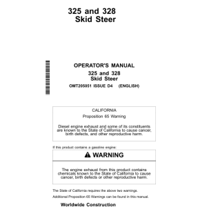 John Deere 325, 328 Skid Steers Operator's Manuals (OMT205051) - Image 1