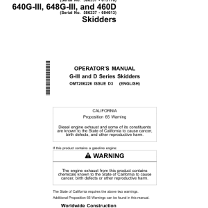 John Deere 540GIII, 548GIII, 640GIII, 648GIII, 748GIII, 360D, 460D, 560D Skidders Operator's Manuals (OMT206226) - Image 1