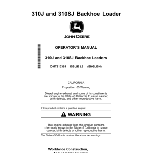 John Deere 310J, 310SJ Backhoes Operator's Manuals (OMT210365) - Image 1