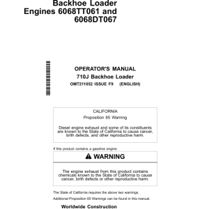 John Deere 710J Backhoe Loaders Operator's Manuals (OMT211052) - Image 1