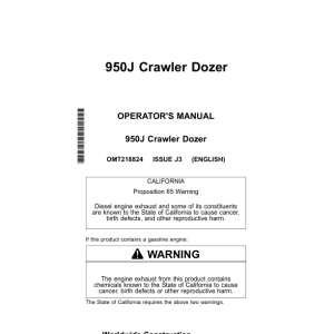 John Deere 950J Crawler Dozers Operator's Manuals (OMT218824) - Image 1