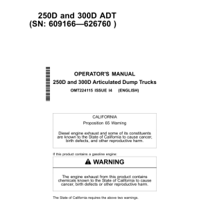 John Deere 250D, 300D Articulated Dump Trucks Operator's Manuals (OMT224115) - Image 1