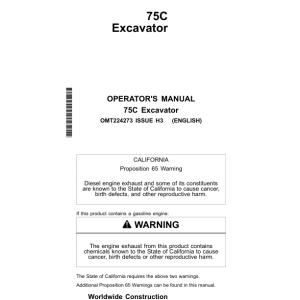 John Deere 75C Excavators Operator's Manuals (OMT224273) - Image 1